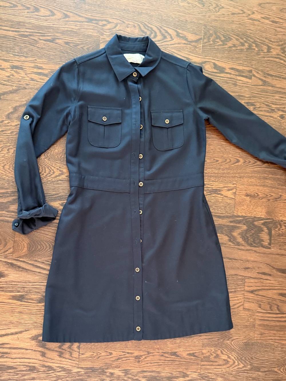 Anthropologie Classic Navy Button-Front Shirt Dress Medium